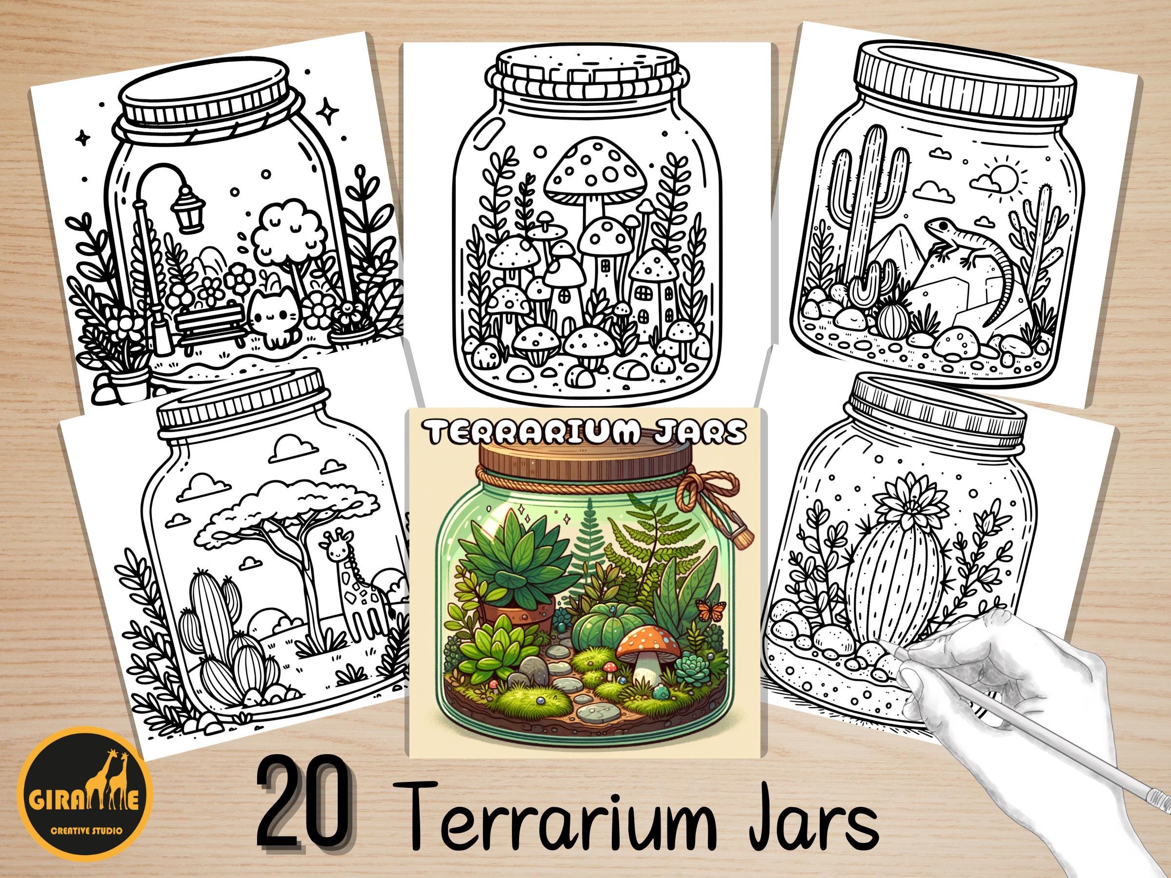 Bold & Easy Terrarium Coloring Book for Adults & Kids – Cute Jar Gardens, Enchanted Forest Scenes, Relaxing Printable PDF