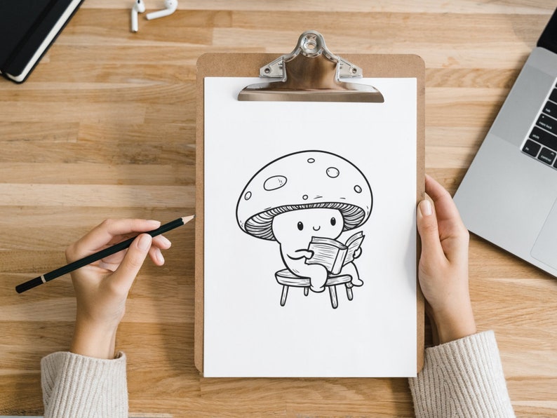 Bold and Easy Coloring Book, Kawaii Mushroom Coloring Pages, Cute Floral Mushrooms Coloring, Cozy Relaxing Activity for Adults and Kids