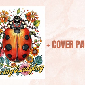 40 Spring Ladybugs Coloring Book, Printable Floral Ladybirds Coloring Pages, Grayscale Spring Flowers Insect Coloring Book for Adults Kids
