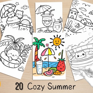 Bold and Easy Coloring Book, Cozy Summer Beach Scenes Coloring Pages, Cute Kawaii Summer Corner Coloring, Relaxing Activity for Adults