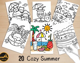 Bold and Easy Coloring Book, Cozy Summer Beach Scenes Coloring Pages, Cute Kawaii Summer Corner Coloring, Relaxing Activity for Adults