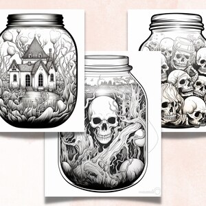 50 Spooky Jars Coloring Book, Printable Gothic Creepy Skull in a Jar ...