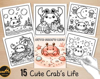 Libro para colorear fácil y atrevido, páginas para colorear de cangrejos, escenas submarinas acogedoras y relajantes, animales marinos de verano para colorear, alivio del estrés para niños
