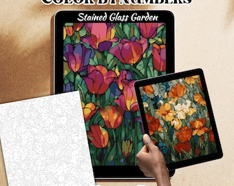 Stained Glass Garden Color by Number Pages | Botanical, Procreate Digital Art (Digital Download)