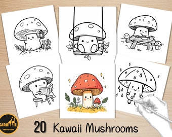 Bold and Easy Coloring Book, Kawaii Mushroom Coloring Pages, Cute Funny Mushrooms Coloring, Cozy Relaxing Activity for Adults and Kids