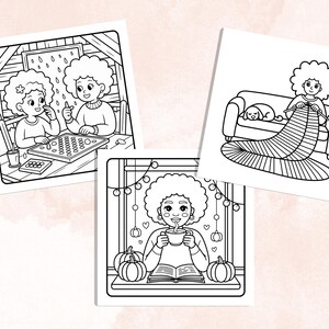 Fall Black Girl Coloring Pages, Cozy Autumn Black Afro Girls Coloring, Bold and Easy Coloring Book, Relaxing Activity for Adults and Kids