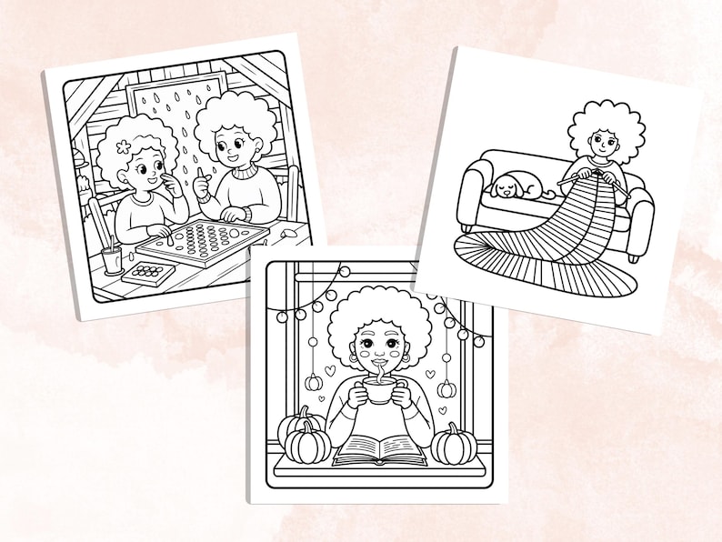 Fall Black Girl Coloring Pages, Cozy Autumn Black Afro Girls Coloring, Bold and Easy Coloring Book, Relaxing Activity for Adults and Kids