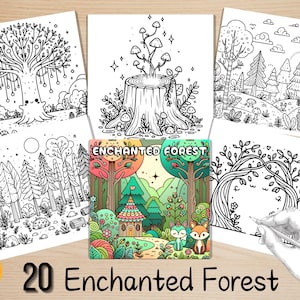 Bold and Easy Coloring Book, Cute Enchanted Forest Coloring Pages, Fantasy Woodland Coloring, Relaxing Activity for Adults, Stress Relief