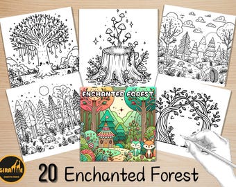 Bold and Easy Coloring Book, Cute Enchanted Forest Coloring Pages, Fantasy Woodland Coloring, Relaxing Activity for Adults, Stress Relief