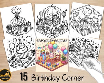 Bold and Easy Coloring Book, Cute Birthday Corner Coloring Pages, Cozy Birthday Party Coloring, Relaxing Activity for Adults, Stress Relief