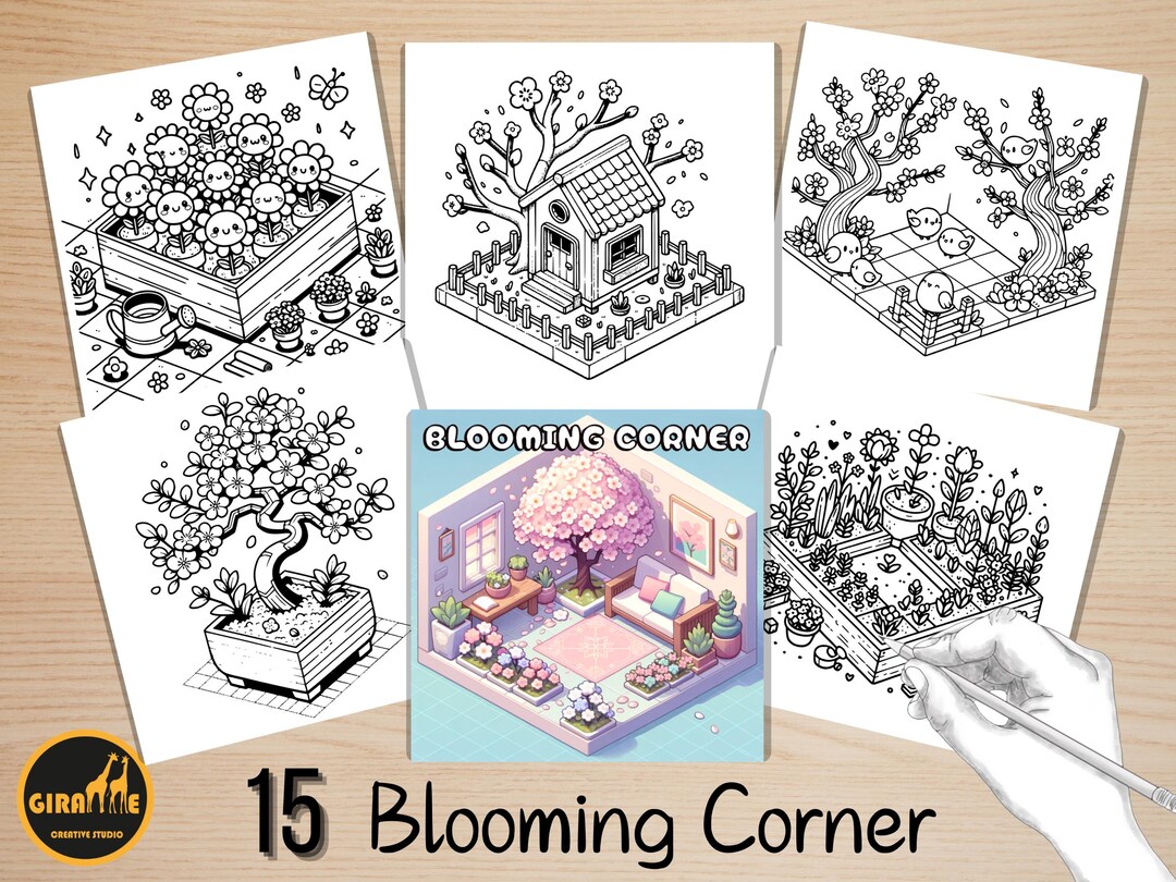 Bold and Easy Coloring Book, Cute Blooming Corner Coloring Pages, Cozy ...