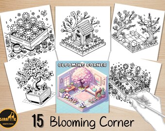 Bold and Easy Coloring Book, Cute Blooming Corner Coloring Pages, Cozy Spring Moments Coloring, Relaxing Activity for Adults, Stress Relief