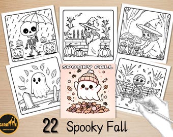 Spooky Fall Moments Coloring Pages, Bold and Easy Coloring Book, Cute Creepy Autumn Scenes Coloring, Relaxing Activity for Adults and Kids
