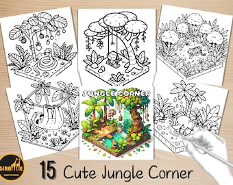 Bold and Easy Coloring Book, Cute Jungle Corner Coloring Pages, Cozy Forest Moments Coloring, Relaxing Activity for Adults, Stress Relief