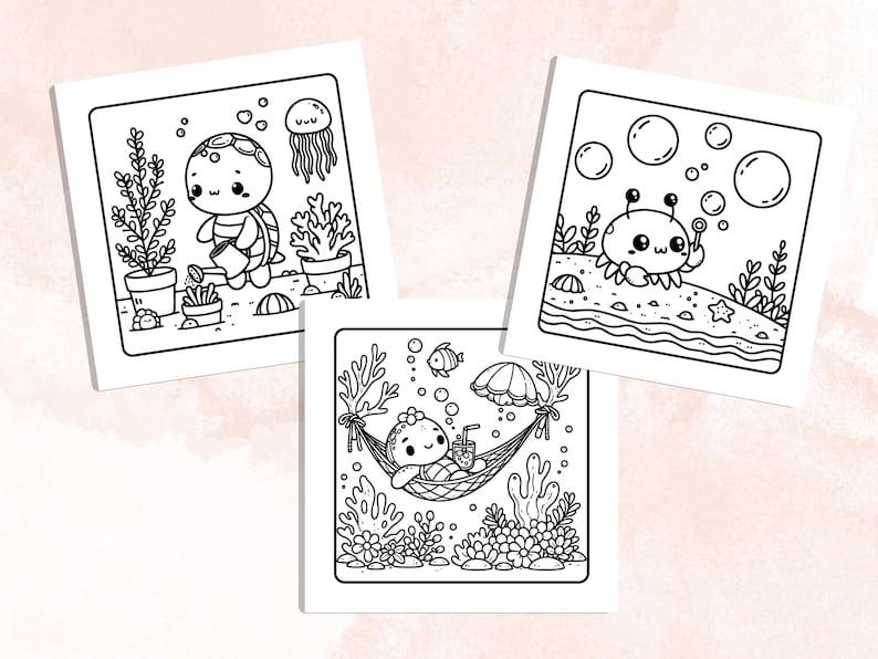 Cozy Bubble Ocean Coloring Book, 40 Printable Coloring Pages, Free PNG Cover, Digital Coloring Pages, Underwater Procreate Fun for Adults