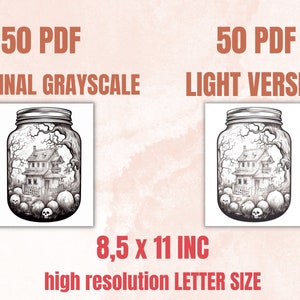 50 Spooky Jars Coloring Book, Printable Gothic Creepy Skull in a Jar ...