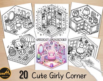 Bold and Easy Coloring Book, Cute Girly Corner Coloring Pages, Comfy Cozy Girl Moments Coloring, Relaxing Activity for Adults, Stress Relief