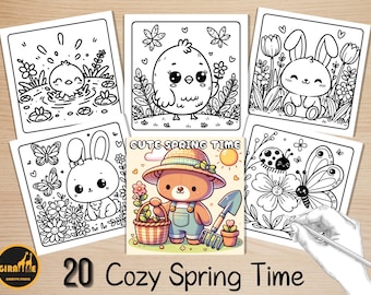 Bold and Easy Coloring Book, Cute Spring Time Coloring Pages, Floral Easter Spring Coloring, Relaxing Activity for Adults, Stress Relief