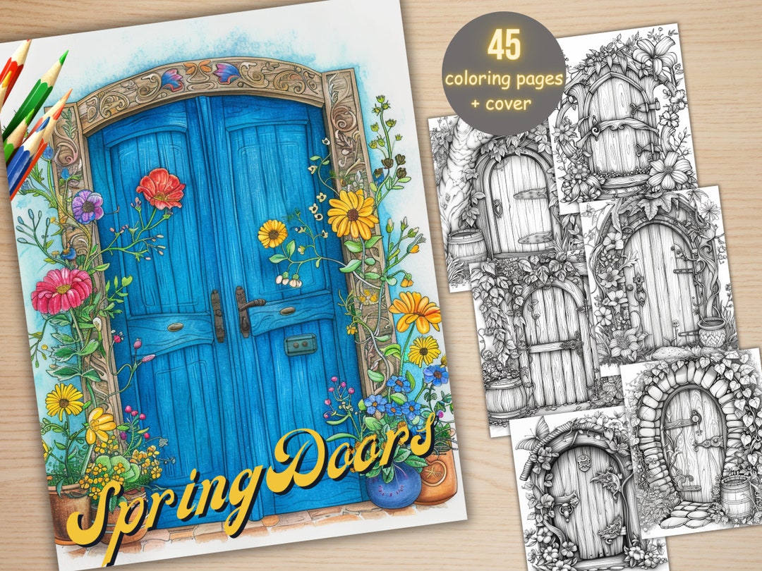 45 Spring Doors Coloring Book, Printable Floral Fairy Door Coloring ...
