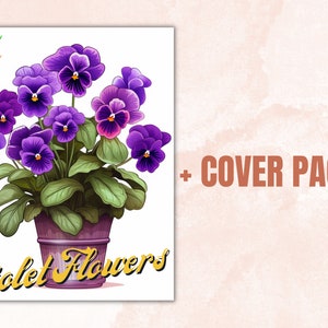 45 Violet Flowers Coloring Book, Printable PDF, Botanical Floral Plant Coloring Pages, Fantasy Grayscale Coloring Book for Adults and Kids