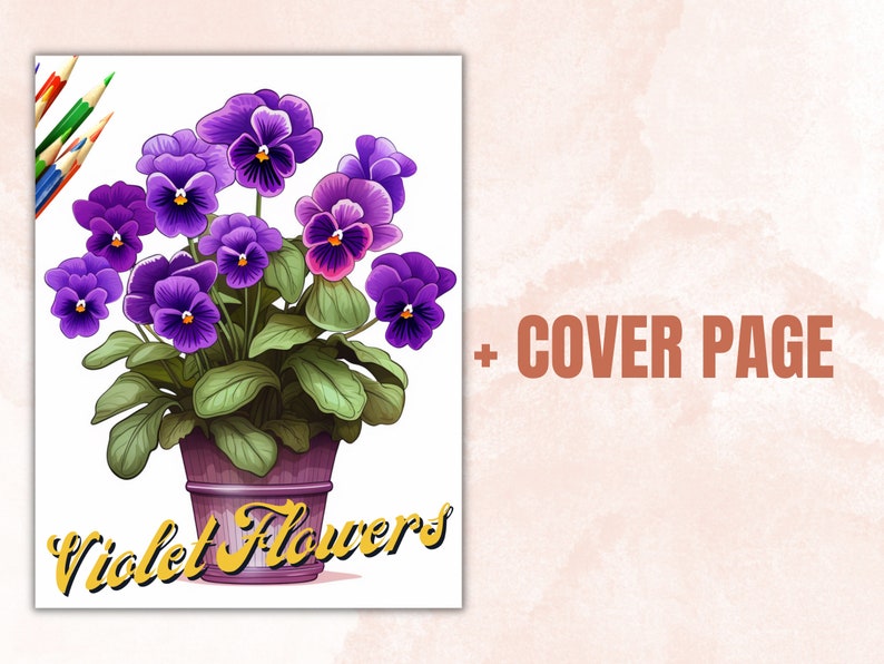 45 Violet Flowers Coloring Book, Printable PDF, Botanical Floral Plant Coloring Pages, Fantasy Grayscale Coloring Book for Adults and Kids
