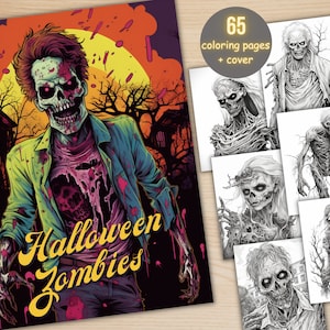 65 Halloween Zombies Coloring Book, Printable Creepy Horror Zombie Girls Coloring Pages, Grayscale Scary Halloween Coloring Book for Adults