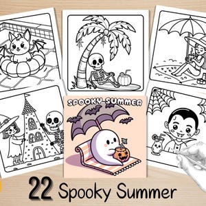Bold and Easy Coloring Book, Spooky Summer Moments Coloring Pages, Spooky Halloween Beach Coloring, Relaxing Activity for Adults and Kids