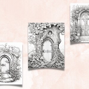 40 Floral Door Coloring Book, Printable Enchanted Fantasy Fairy Door ...
