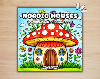 25 Cozy Nordic House Coloring Pages, Scandinavian Home Coloring Book, Floral Folk Art Pattern Color Art, Digital Download PDF