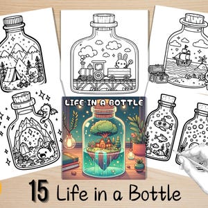 Bold and Easy Coloring Book, Life in a Bottle Coloring Pages, Cute Kawaii Magical Coloring, Relaxing Activity for Adults, Stress Relief