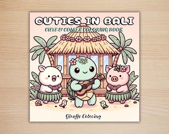 Cuties in Bali Coloring Book, 40 Printable Hawaii Coloring Pages, Free PNG Cover, Holiday Moments Coloring Pages, Procreate Fun for Adult