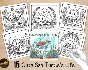 Libro para colorear fácil y atrevido, páginas para colorear de tortugas marinas, escenas submarinas adorables y divertidas, animales marinos de verano para colorear, alivio del estrés para niños