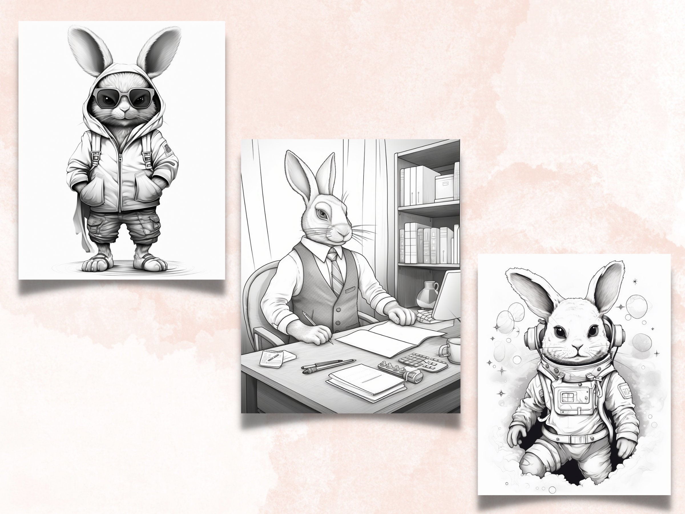 50 Fantasy Rabbit Coloring Book, Printable Secret Life of Bunnies ...