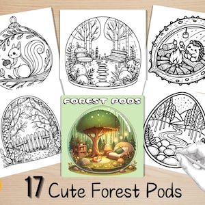 Bold and Easy Coloring Book, Cute Kawaii Forest Pods Coloring Pages, Enchanted Forest Scenes Coloring, Relaxing Activity for Adults and Kids