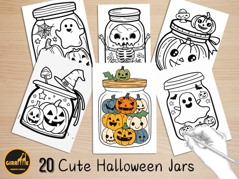Bold and Easy Coloring Book, Cute Kawaii Halloween Jar Coloring Pages, Cute Creepy Halloween Coloring, Relaxing Activity for Adults and Kids