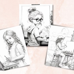 25 Artist Girl Coloring Book, Printable PDF, Pretty Little Cute Painter ...