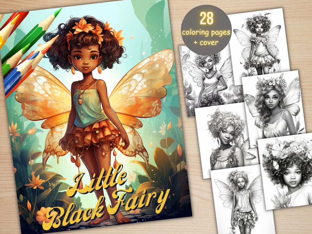 28 Fantasy Little Black Fairy Girl Coloring Book, Printable PDF, Afro ...