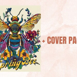 45 Spring Bee Coloring Book, Printable Floral Bee Coloring Pages, Grayscale Spring Flowers Insect Coloring Book for Adults and Kids