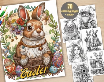 70 kleurboek paasbundel, afdrukbare kleurplaten paashaastaferelen, kleurplaten lentelandschap in grijstinten, kleurboek lentelandschap voor volwassenen en kinderen