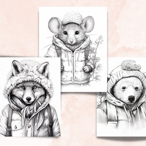 70 Winter Animals Coloring Book, Printable Winter Cutties Coloring Pages, Grayscale Cute Winter Woodland Coloring Book for Adults and Kids