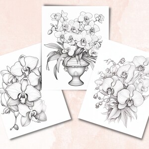 45 Orchid Flowers Coloring Book, Printable PDF, Botanical Floral Plant Coloring Pages, Fantasy Grayscale Spring Coloring Book for Adult Kids