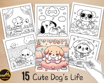 Bold and Easy Coloring Book, Cute Cozy Dog's Life Coloring Pages, Comfy Kawaii Dog Coloring Art, Relaxing Activity for Adults and Kids
