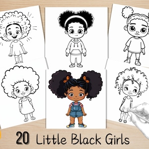 Bold and Easy Coloring Book, Little Black Girl Coloring Pages, Kawaii Afro African Girl Coloring, Relaxing Activity for Adults and Kids