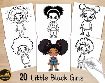 Bold and Easy Coloring Book, Little Black Girl Coloring Pages, Kawaii Afro African Girl Coloring, Relaxing Activity for Adults and Kids