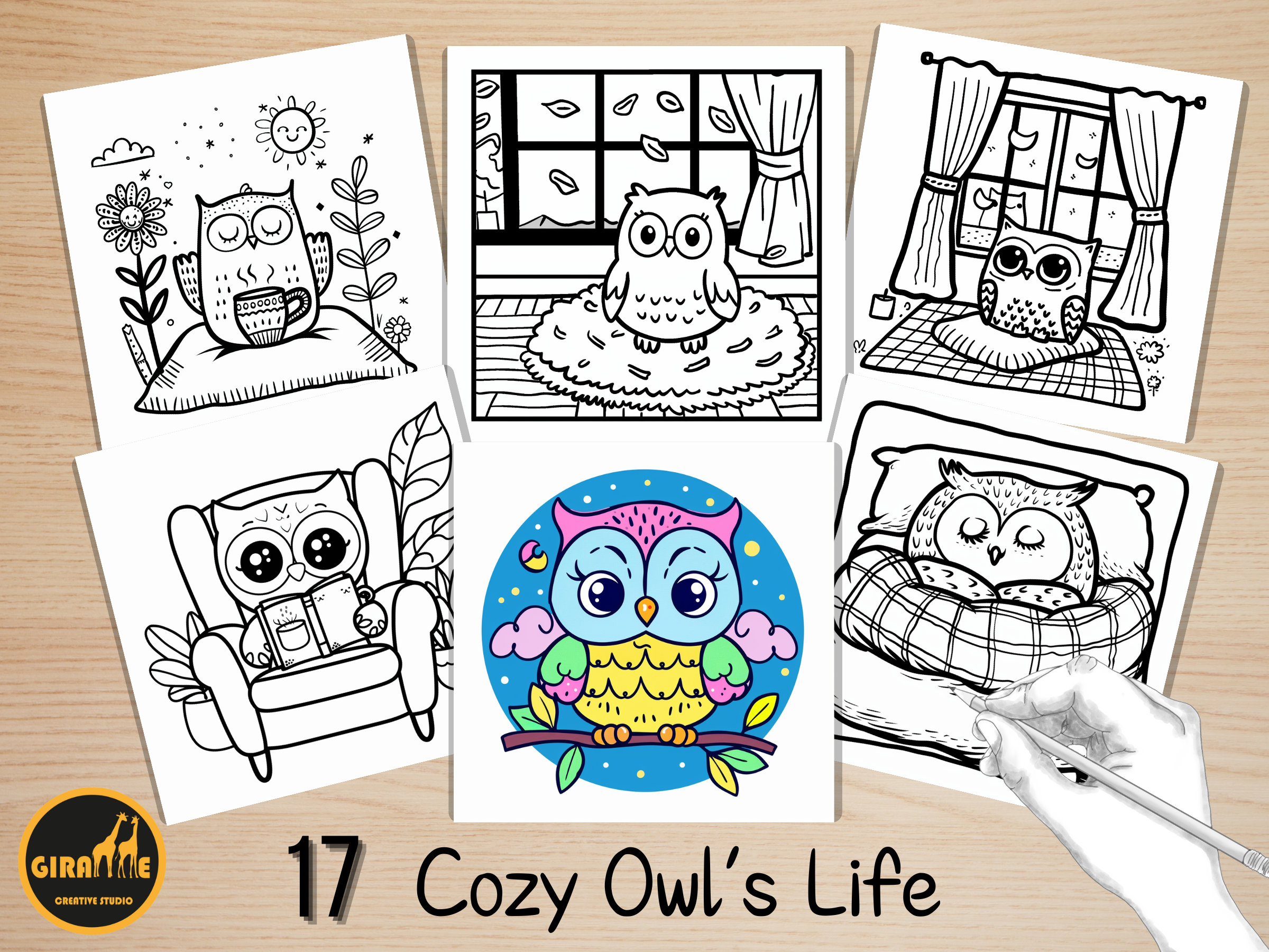 Bold and Easy Coloring Book, Cute Owl Life Coloring Pages, Cozy Animals Coloring, Relaxing Activity