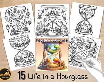 Bold and Easy Coloring Book, Life in a Hourglass Coloring Pages, Cute Kawaii Magical Coloring, Relaxing Activity for Adults, Stress Relief