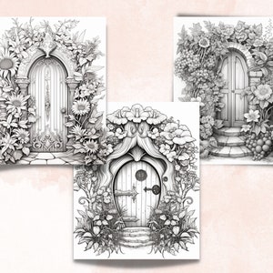 40 Floral Door Coloring Book, Printable Enchanted Fantasy Fairy Door ...