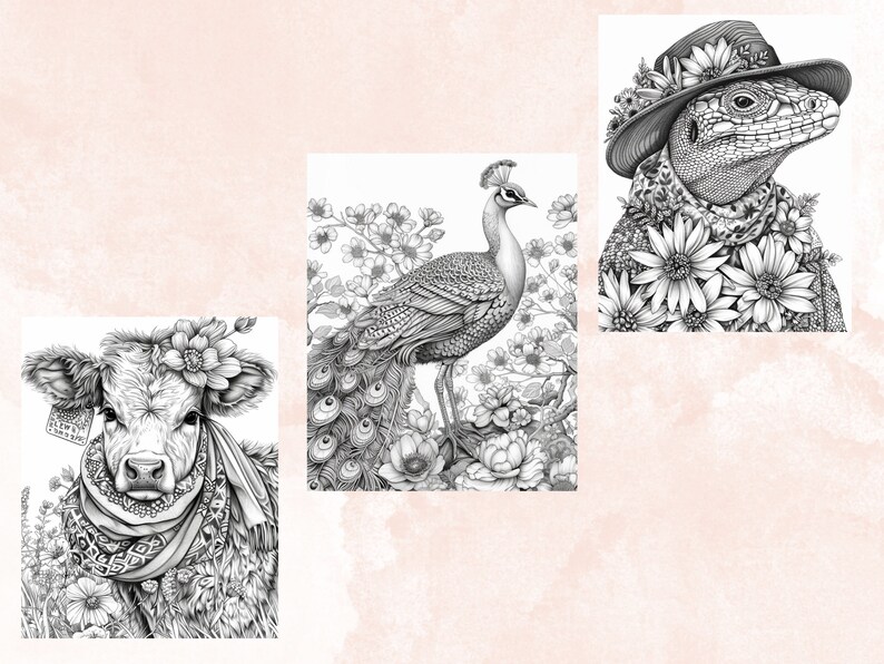 100 Spring Animals Coloring Book, Cute Easter Bunny Coloring Pages, Grayscale Cute Spring Chick and Sheep Coloring Book for Adults and Kids