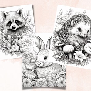 26 Baby Woodland Animals Coloring Book, Printable Little Forest Animals Coloring Pages, Grayscale Coloring Book for Adult Kids, Cute Animals image 7