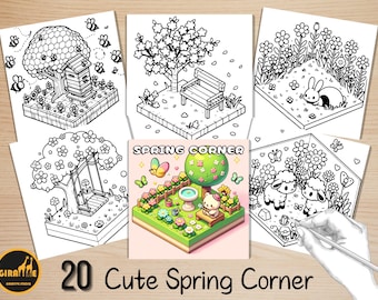 Bold and Easy Coloring Book, Cute Spring Corner Coloring Pages, Cozy Spring Moments Coloring, Relaxing Activity for Adults, Stress Relief